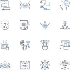 Interaction engagement line icons collection. Involvement, Connection, Participation, Collaboration, Communication, Integration, Engagement vector and linear illustration. Interaction,Feedback