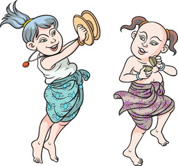 Thai cartoons, Thai children, children having fun playing.  pop art retro hand drawn style transparent background.

