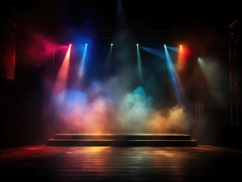 stage background with spotlight, rainbow color light generative ai