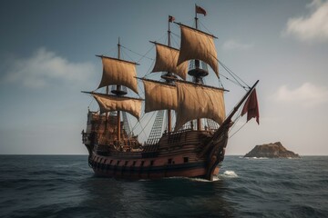 Fototapeta na wymiar 15th century Portuguese ship for exploration and trade. Generative AI