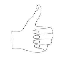 Hand drawn thumbs up vector illustration, isolated on white background