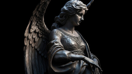 Statue of an angel on a black background. generative ai
