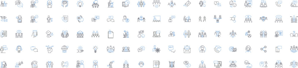 Automated help line icons collection. Assistance, Guidance, Support, Automation, Efficiency, Streamlining, Optimization vector and linear illustration. Simplification,Technology,Innovations outline