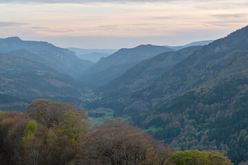Naklejka premium Belagua Valley, spring sunset. Navarre Pyrenees