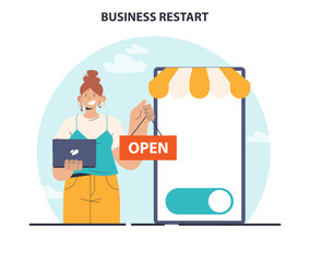 Business restart. Company reopening or project reboot. New chance