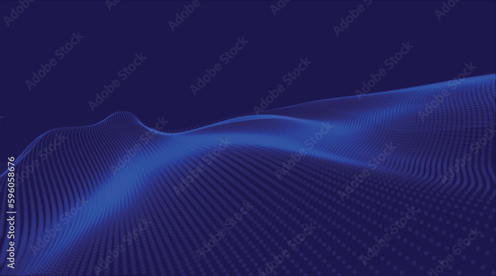 Poster wave of particles. futuristic dots pattern on dark background. big data digital code. technology or 