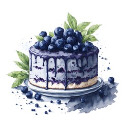 Watercolor blueberry cake clipart, generative AI