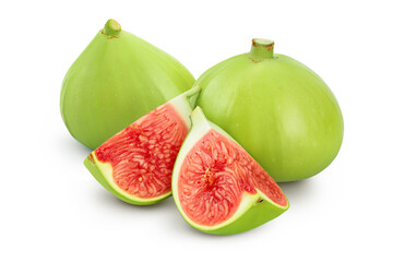 Ripe green fig fruit isolated on white background with full depth of field