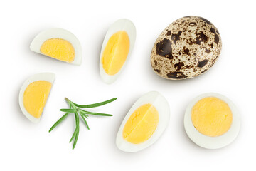 boiled quail egg isolated on white background with full depth of field. Top view. Flat lay