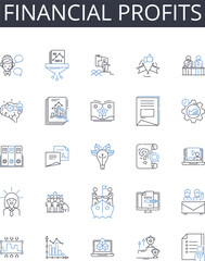 Financial profits line icons collection. Economic gains, Capital returns, Fiscal benefits, Mtary rewards, Investment earnings, Cash profits, Wealth gains vector and linear illustration. Revenue