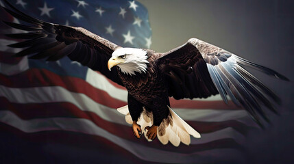 Naklejka premium Eagle with the flag of the united states of america, generative ai 