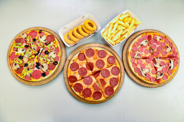 Delicious mixed pizza with rich content. Menu concept of choice and diversity. Karisik pizza