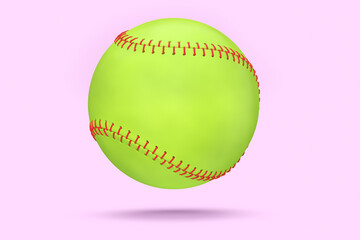 Green softball or baseball ball isolated on pink background.
