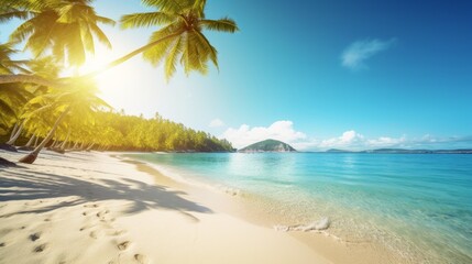 Fototapeta na wymiar paradise beach with palm trees and turquoise water, generative ai
