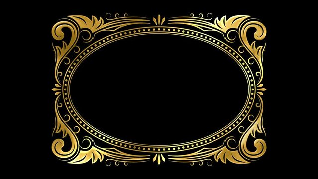 Animated  golden vintage frame design. Antique label. For wedding or retro movie.