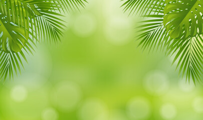 Fototapeta na wymiar Palm Tree Leaves Leaves Frame And Bokeh