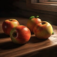 Naklejka na ściany i meble Apples on a wooden table, close-up