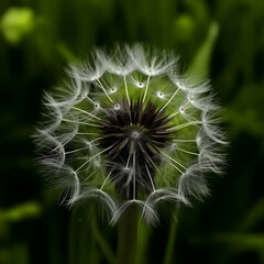 Dandelion on dark background, macro, generative AI content, dreamy artistic image of nature's beauty.