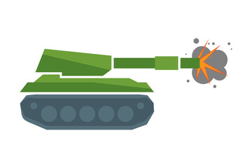 Tank shooting. Tank Icon. War theme. Military concept. Artillery. War battle with tank. Vector