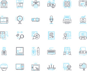 Fototapeta na wymiar Gadget assistance linear icons set. troubleshooting, support, repair, maintenance, setup, installation, optimization line vector and concept signs. configuration,diagnosis,upgrade outline