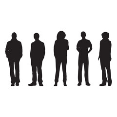 silhouettes of people illustration. group of people silhouette. Vector silhouettes of men and a women, a group of standing and walking business people