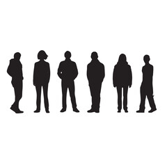 silhouettes of people illustration. group of people silhouette. Vector silhouettes of men and a women, a group of standing and walking business people