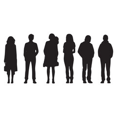 silhouettes of people illustration. group of people silhouette. Vector silhouettes of men and a women, a group of standing and walking business people