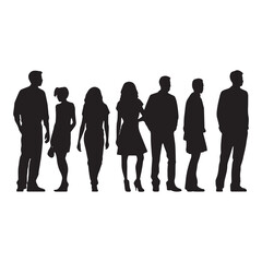 silhouettes of people illustration. group of people silhouette. Vector silhouettes of men and a women, a group of standing and walking business people