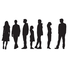 silhouettes of people illustration. group of people silhouette. Vector silhouettes of men and a women, a group of standing and walking business people