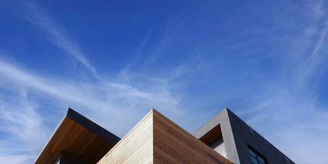 Building roof edges and blue sk