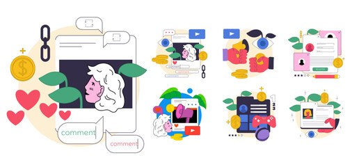 Passive income in the internet set. Character making money by writing