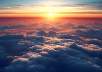 Rising sun over clouds