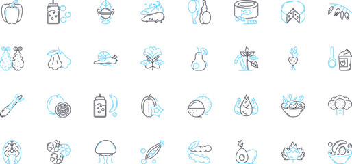 Green cuisine linear icons set. Sustainable, Vegetarian, Organic, Local, Ethical, Healthy, Eco-friendly line vector and concept signs. Plant-based,Farm-to-table,Nourishing outline illustrations