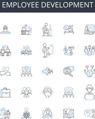 Employee development line icons collection. Conference, Discussion, Seminar, Panel, Forum, Colloquium, Roundtable vector and linear illustration. Gathering,Assembly,Meeting outline signs set