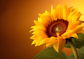 Sunflower against orange background