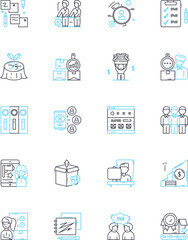 Management group linear icons set. Leadership, Strategy, Planning, Teamwork, Coordination, Collaboration, Empowerment line vector and concept signs. Efficiency,Productivity,Vision outline