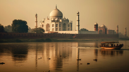 Fototapeta na wymiar Taj Mahal. Breathtaking travel destination place. Generative AI