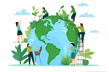 Community together protecting environment for sustainable development goals.  Green energy, ESG, renewable sustainable resources, climate change, offset carbon footprint, environmental policy