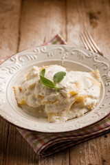 italian ravioli with cheese fresh cream and sage