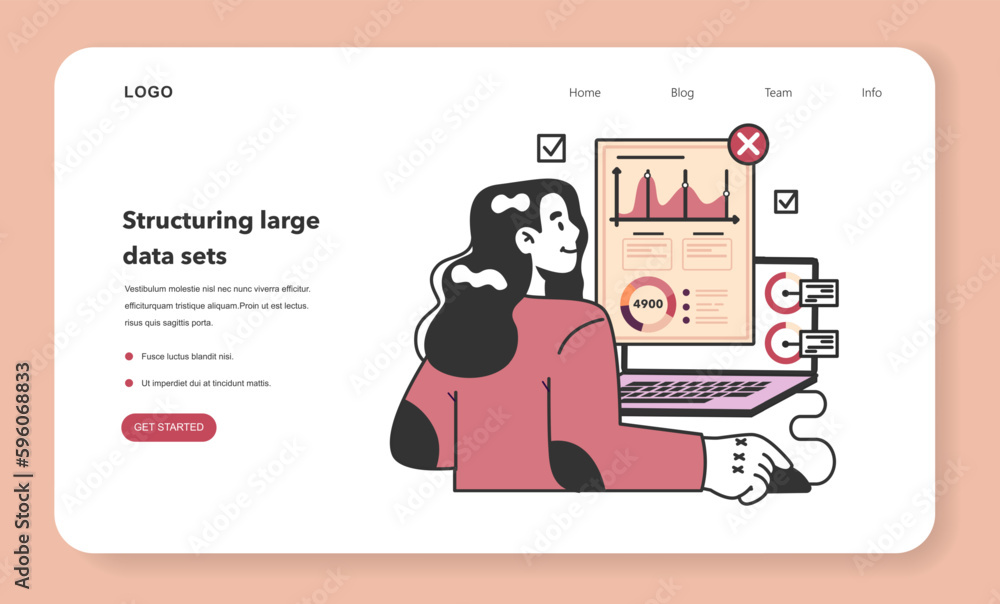 Poster bid data structuring web banner or landing page. data optimization