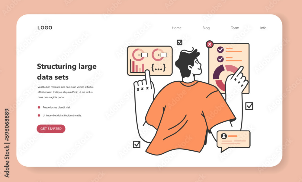 Poster bid data structuring web banner or landing page. data optimization