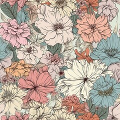 seamless pastel colored flower pattern, tile