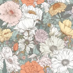seamless pastel colored flower pattern, tile