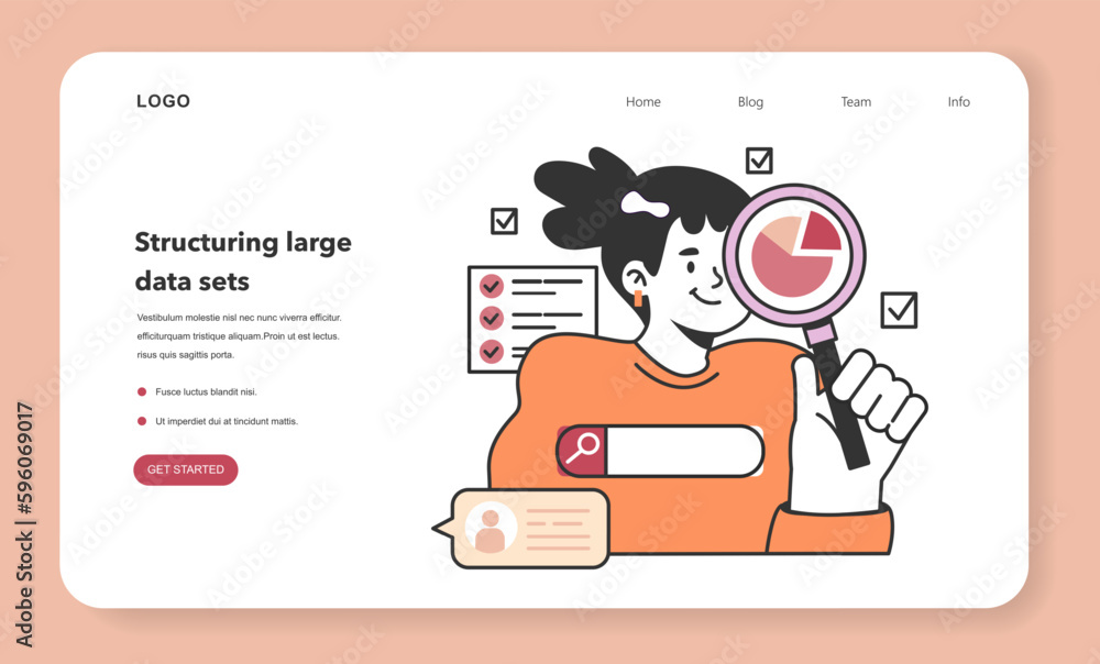 Poster bid data structuring web banner or landing page. data optimization