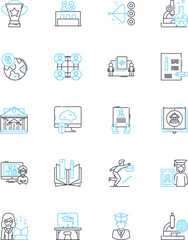 High-tech educational facility linear icons set. Innovative, Smartboards, Virtual, Cutting-edge, Interactive, Robotics, Advanced line vector and concept signs. Futuristic,AI,Immersive outline