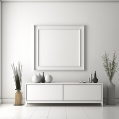 realistic mock up panorama picture frame in white contemporary house, Generative Ai