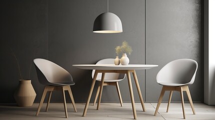 Minimalistic dining desk and chair interior. AI generated