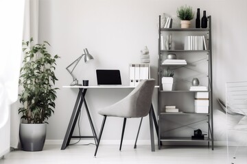 interior background stylish table desk lifestyle mockup wall computer home monitor pc laptop. Generative AI.