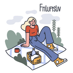 Friluftsliv and Hygge concept. Norwegian outdoor life. Character spending