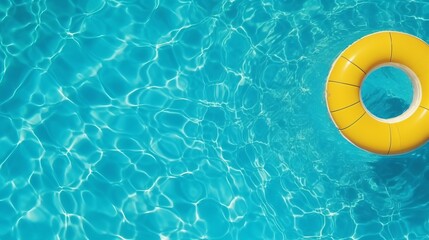 Fototapeta na wymiar Top view swimming pool with yellow ring floating. Summer vacation concept